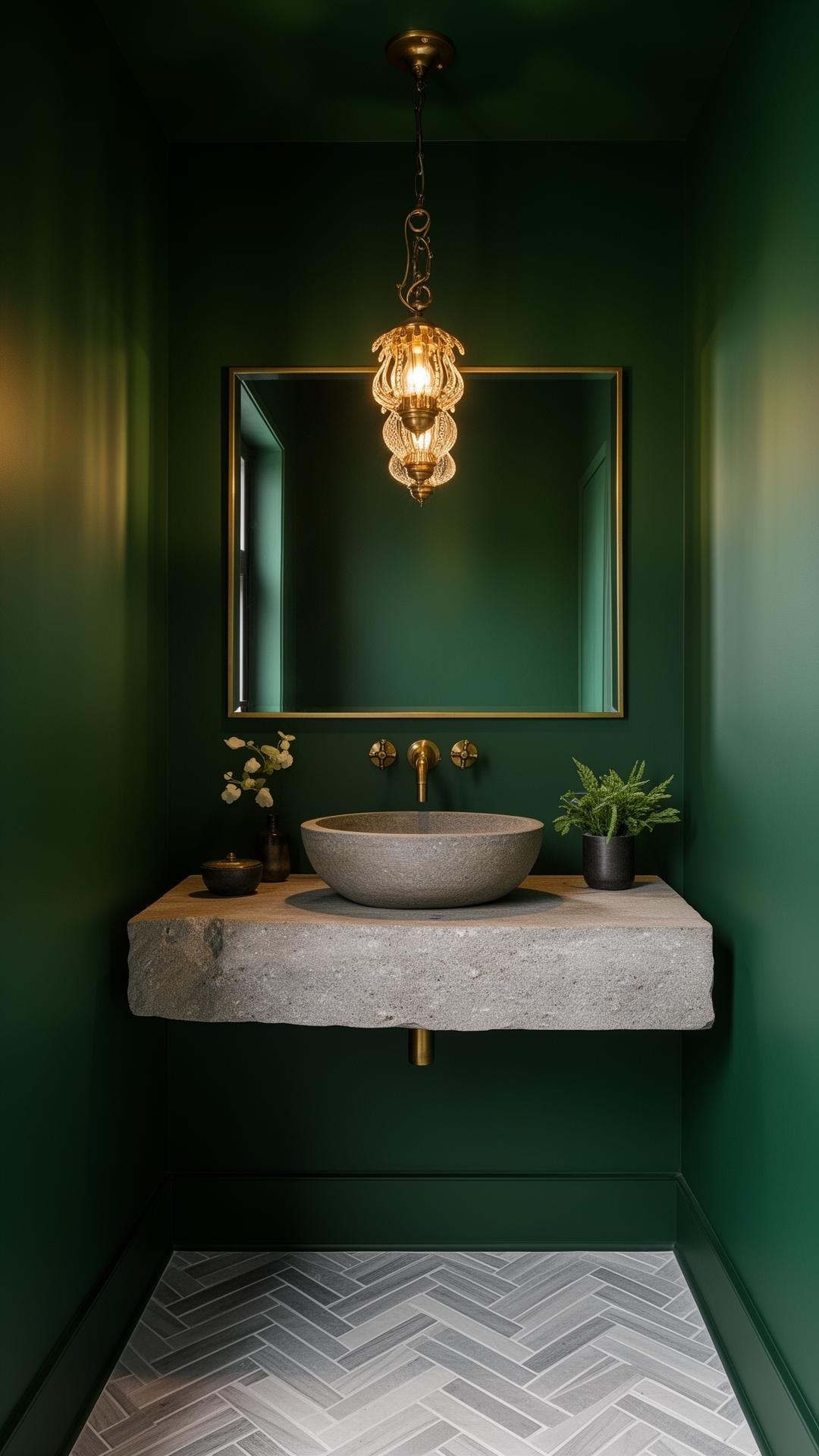 Moody green powder room