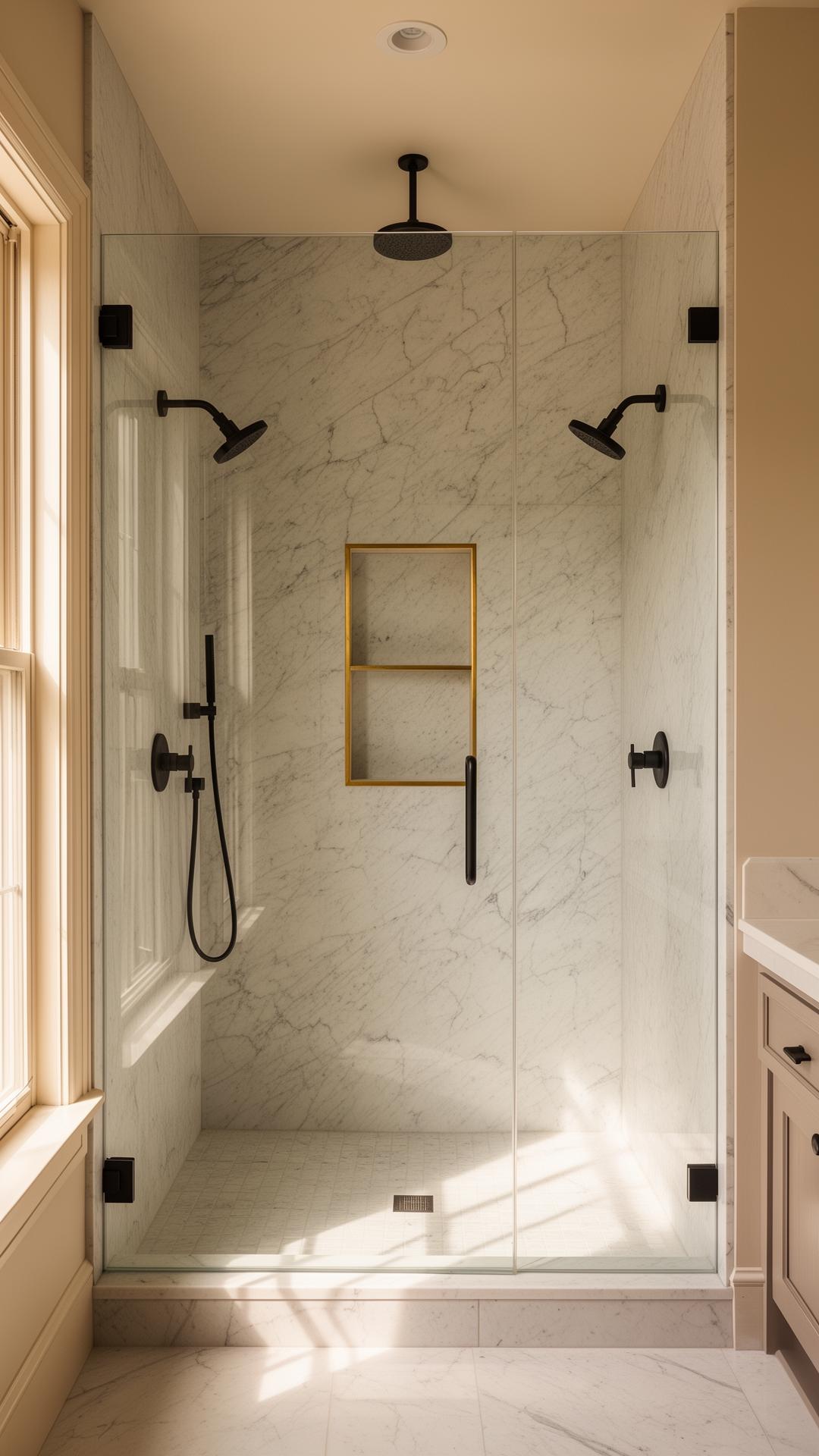 Marble walk-in shower